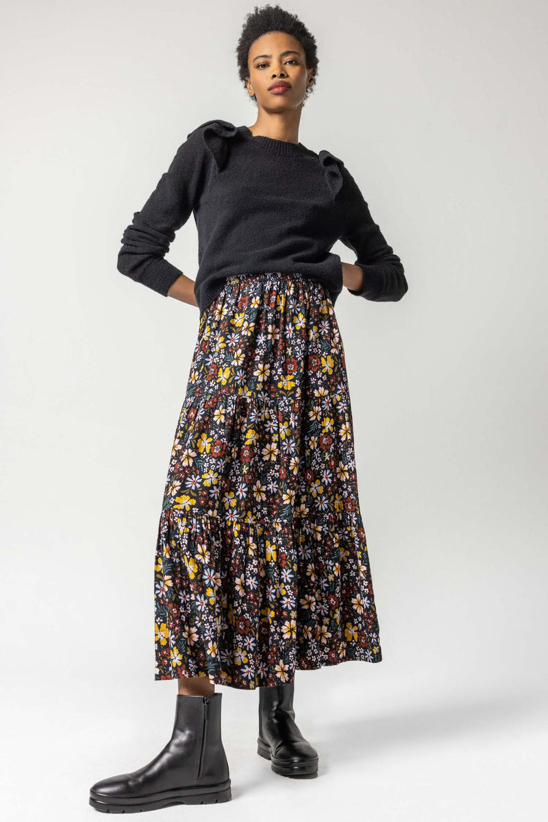 Floral Tiered Skirt - Black Floral
