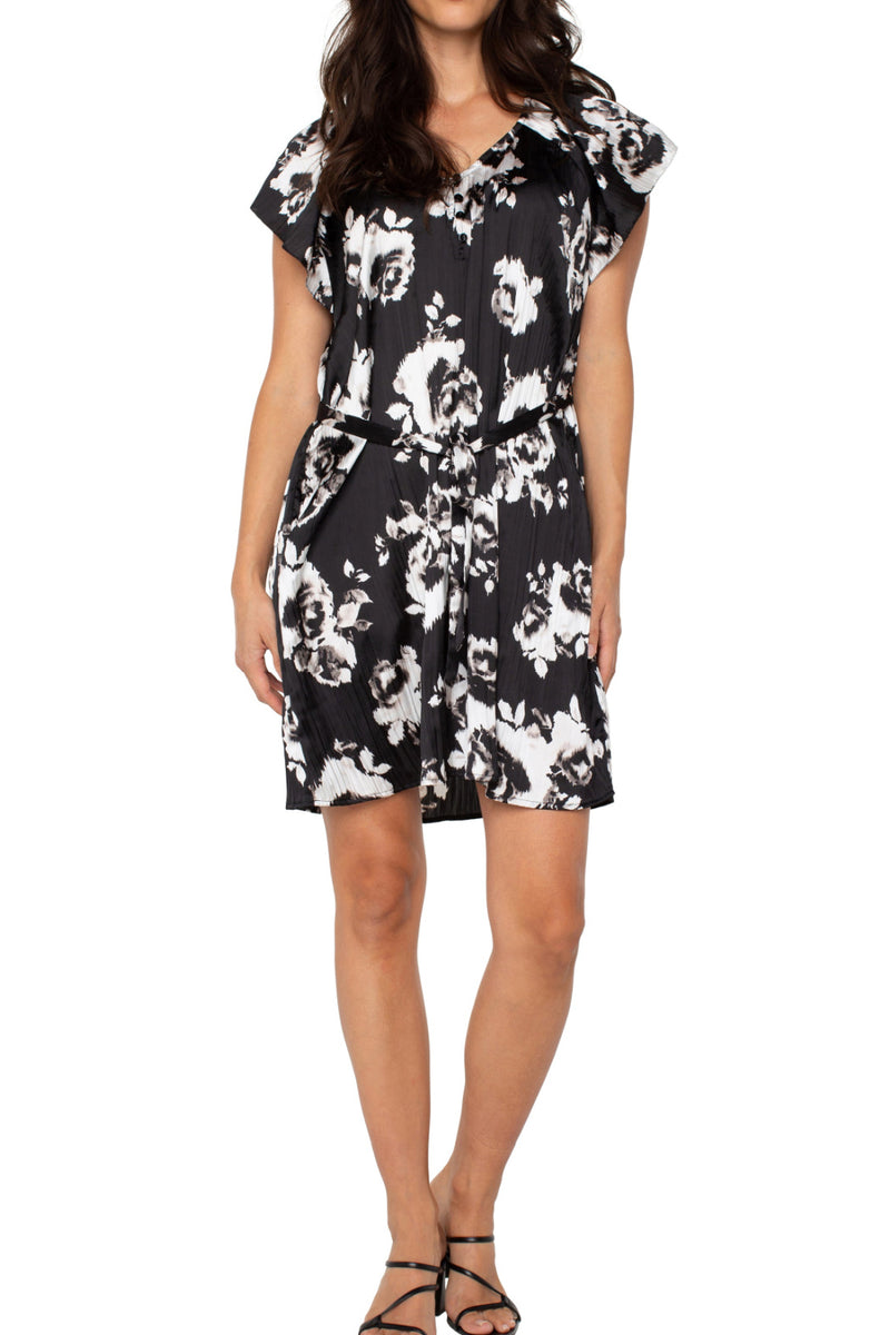 Flutter Sleeve Raglan Woven Dress - Black/White