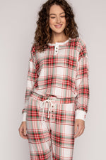 Joyful Spirits Long Sleeve Plaid Top - Ivory