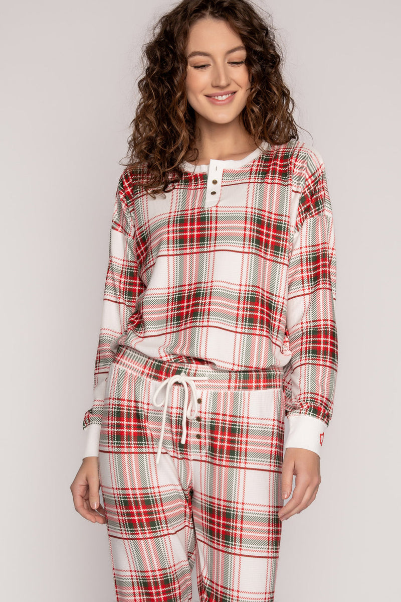 Joyful Spirits Long Sleeve Plaid Top - Ivory