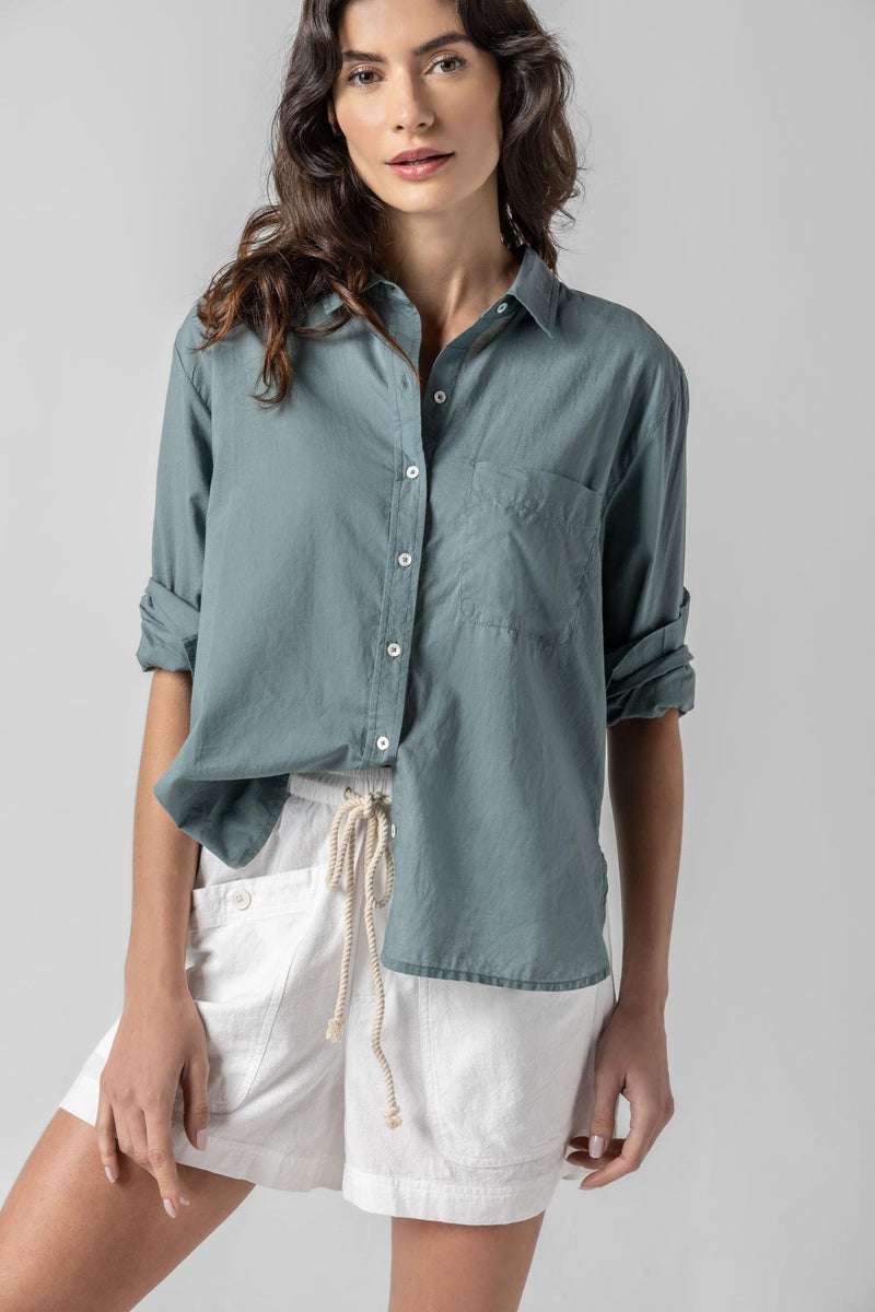 Cotton Voile Button Down-Vine