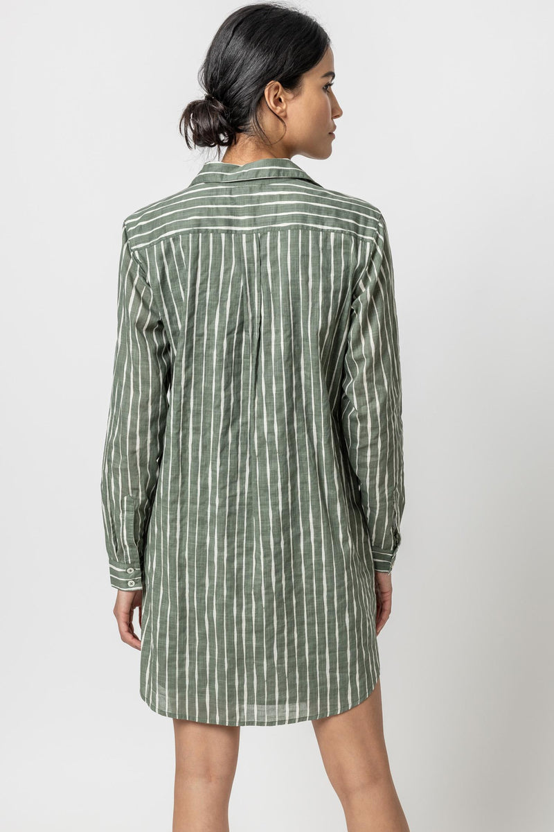 Long Sleeve Stripe Shirtdress - Artichoke/Rope