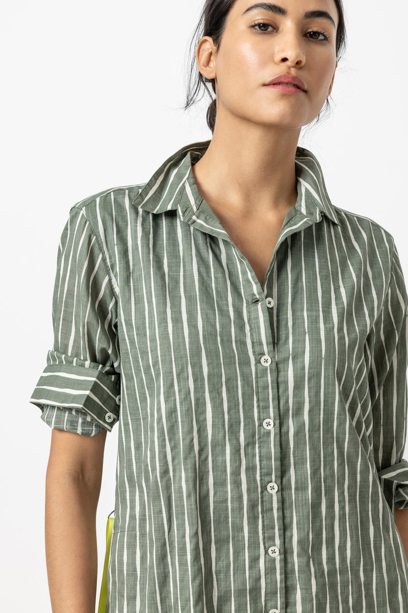 Long Sleeve Stripe Shirtdress - Artichoke/Rope