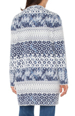 Open Front Coatigan Sweater - Navy Print
