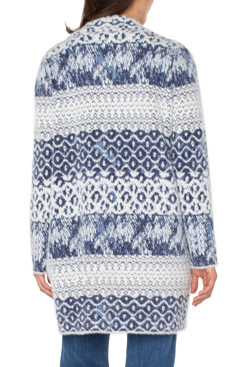 Open Front Coatigan Sweater - Navy Print