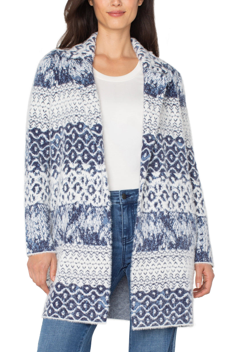 Open Front Coatigan Sweater - Navy Print