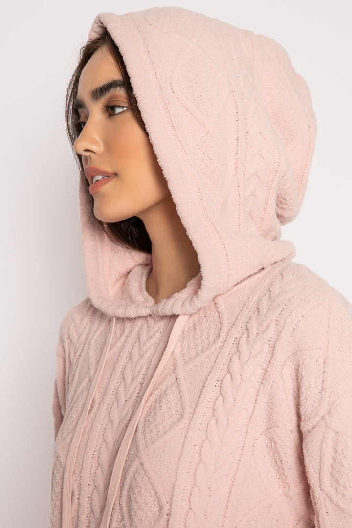 Cable Lounge Hoodie - Pink Clay