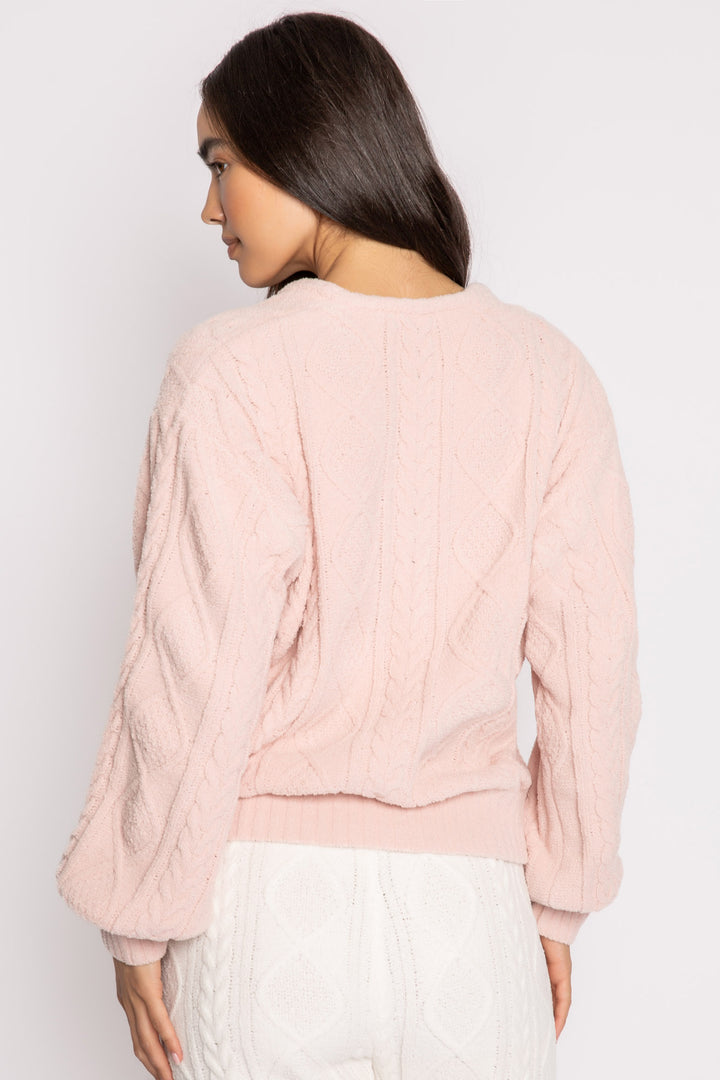 Cable Lounge Long Sleeve V-Neck - Pink Clay