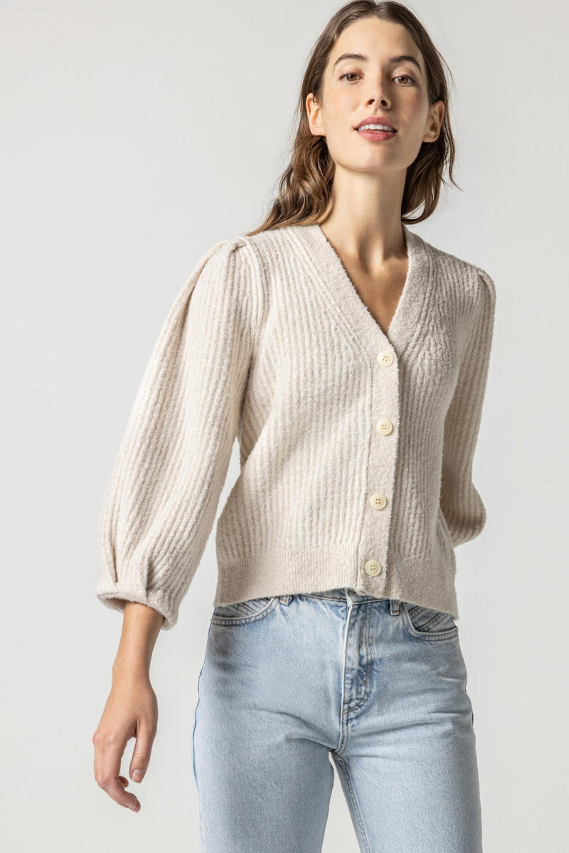 Puff Sleeve Cardigan Sweater - Coconut