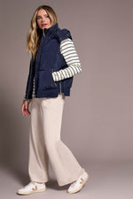 Quilted Vest With Removable Hood - Sapphire