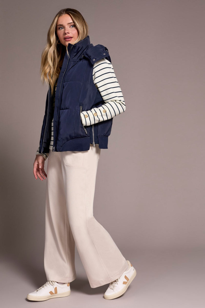 Quilted Vest With Removable Hood - Sapphire