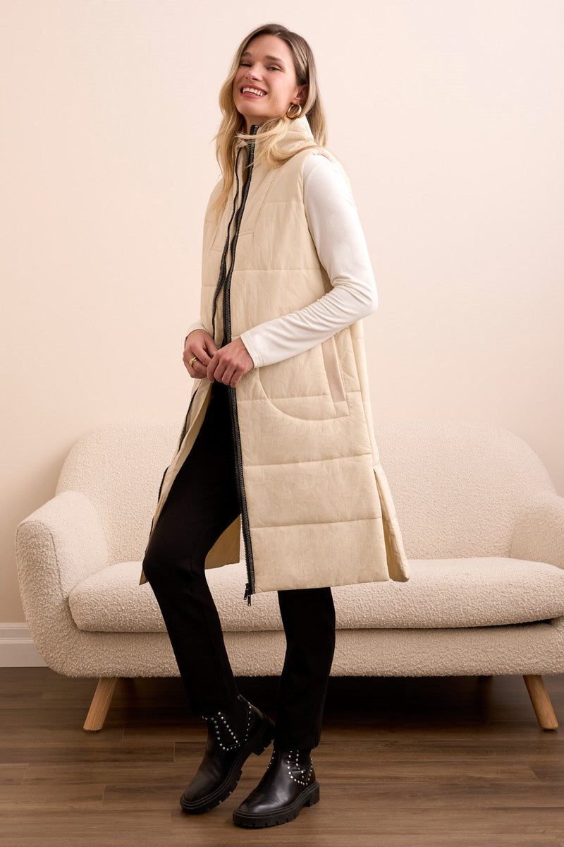 Zip Front Quilted Vest  - Moonstone