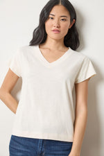 Flame Modal Short Sleeve V-Neck - Talc