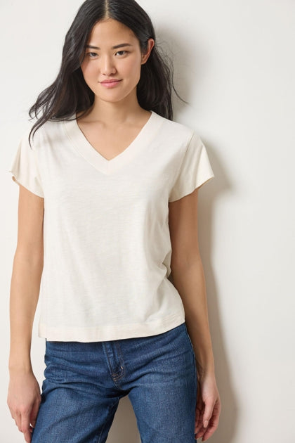 Flame Modal Short Sleeve V-Neck - Talc