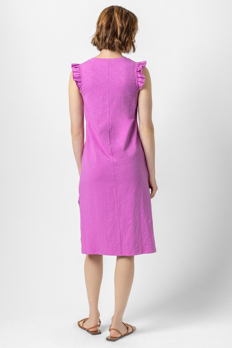 Ruffle Sleeve V-Neck Midi Dress - Snapdragon