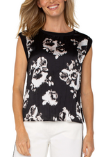 Sleeveless Satin To Knit Print Top  Black/White