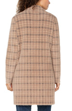Open Front Coatigan Sweater - Camel Cream Plaid
