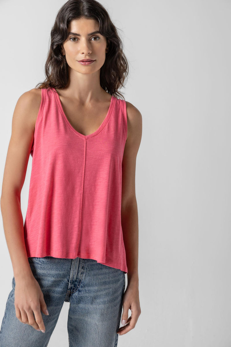 Shirred Back V-Neck Tank - Punch