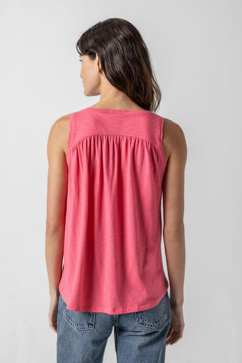 Shirred Back V-Neck Tank - Punch
