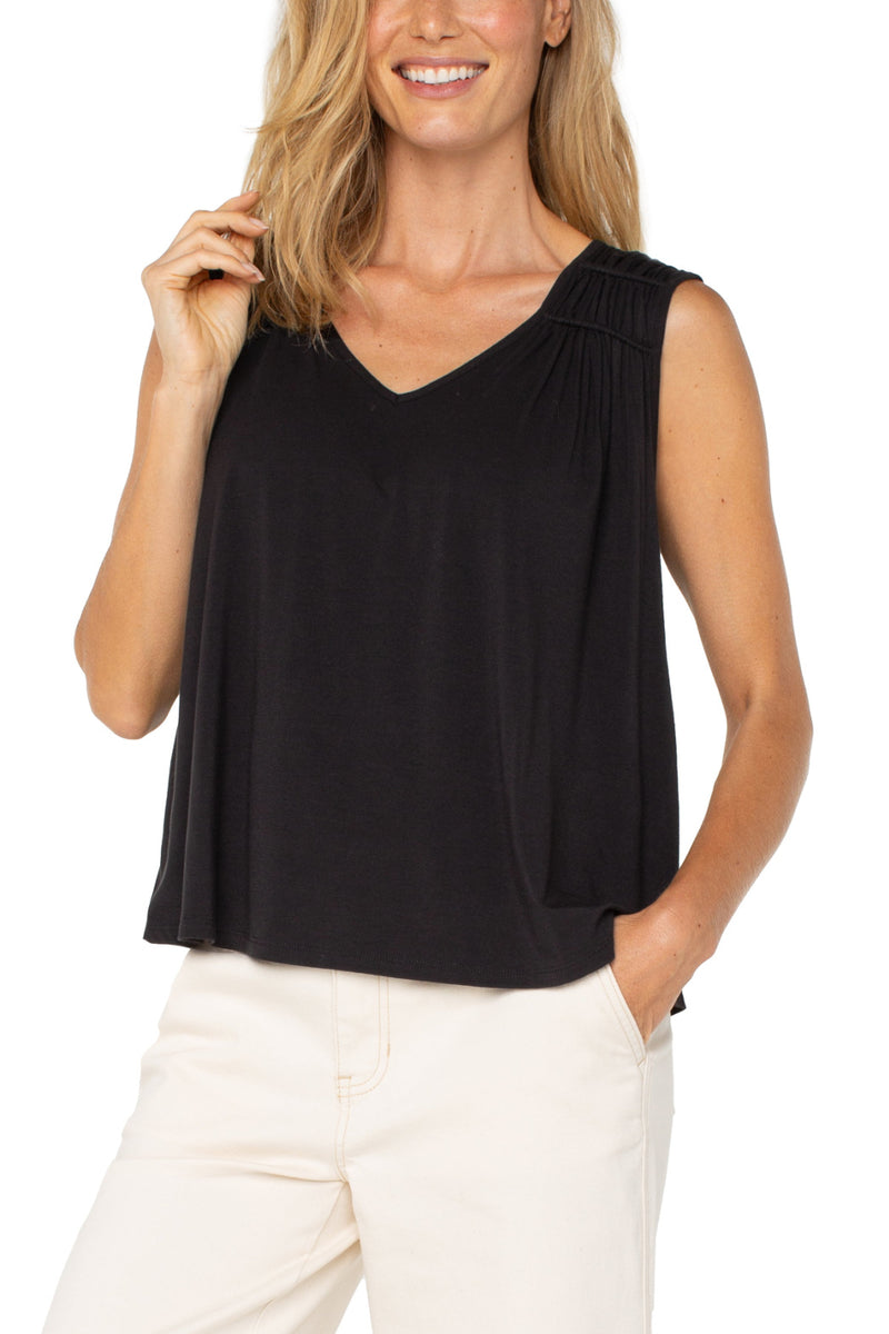 Sleeveless Shirred Knit Top - Black
