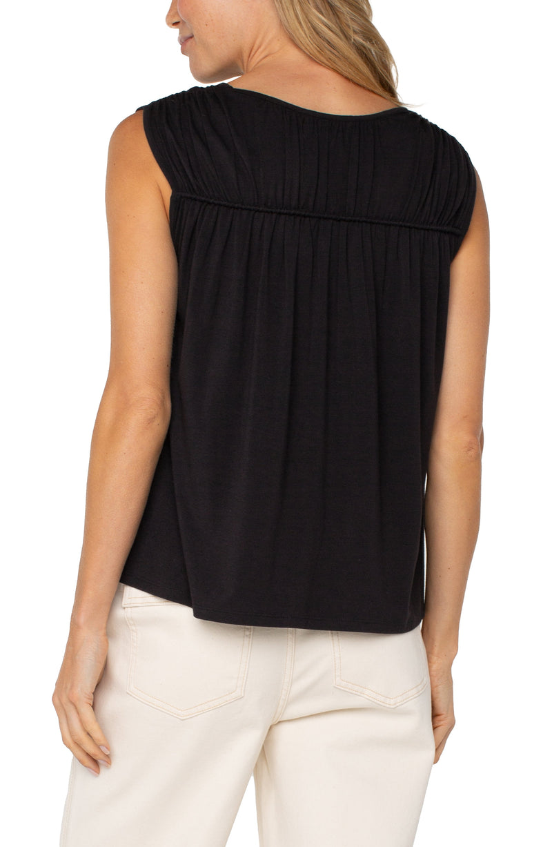 Sleeveless Shirred Knit Top - Black