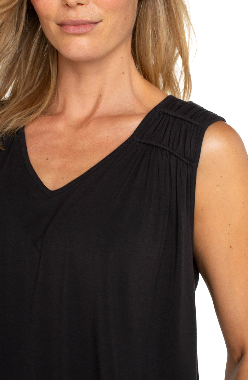 Sleeveless Shirred Knit Top - Black