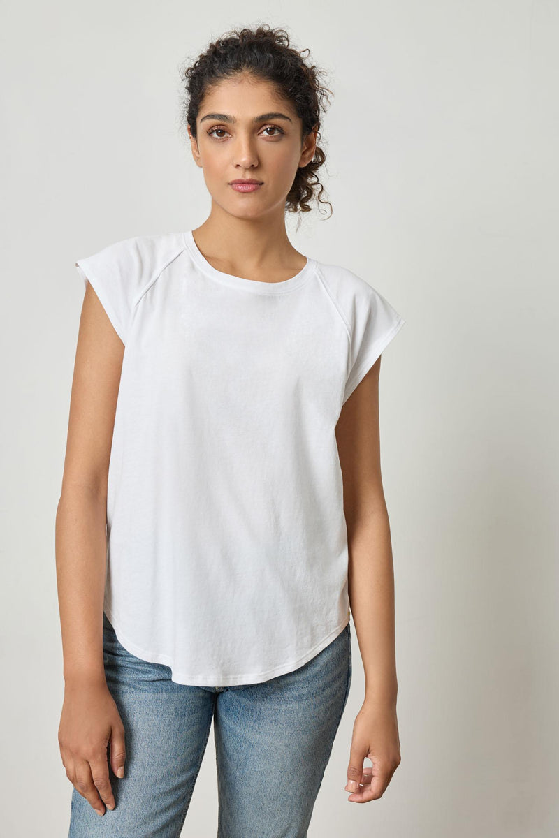 Shirt Tail Raglan Crewneck - White