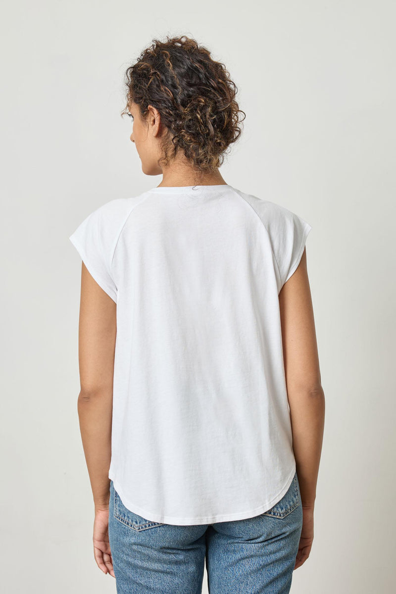 Shirt Tail Raglan Crewneck - White