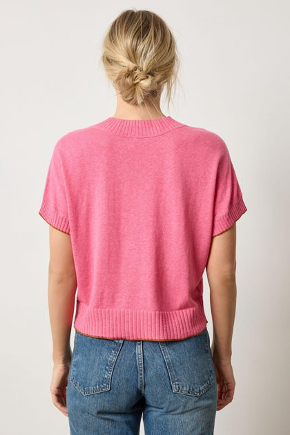 Short Sleeve V-Neck Sweater - Calypso