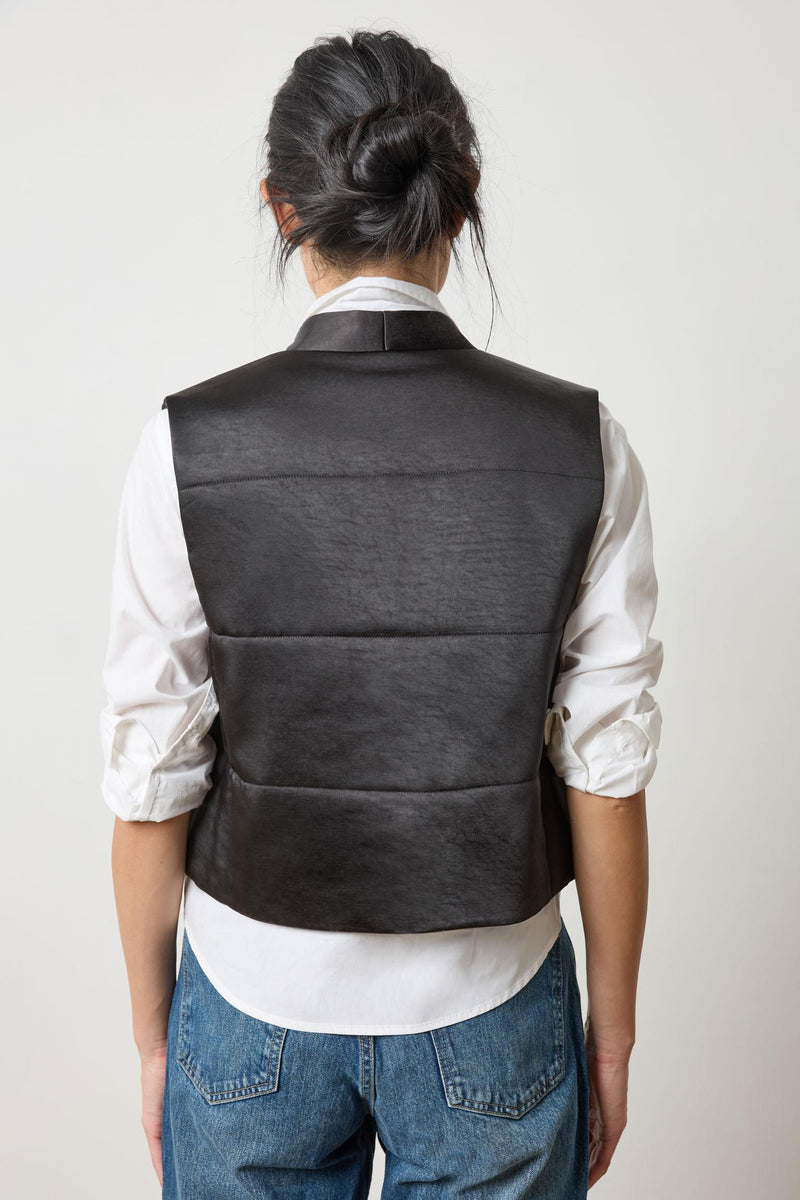 Satin Quilted Vest - Black