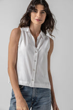 Sleeveless Button Down Shirt - White