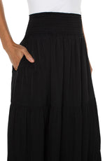 Tiered Maxi Skirt With Smock Waist - Black