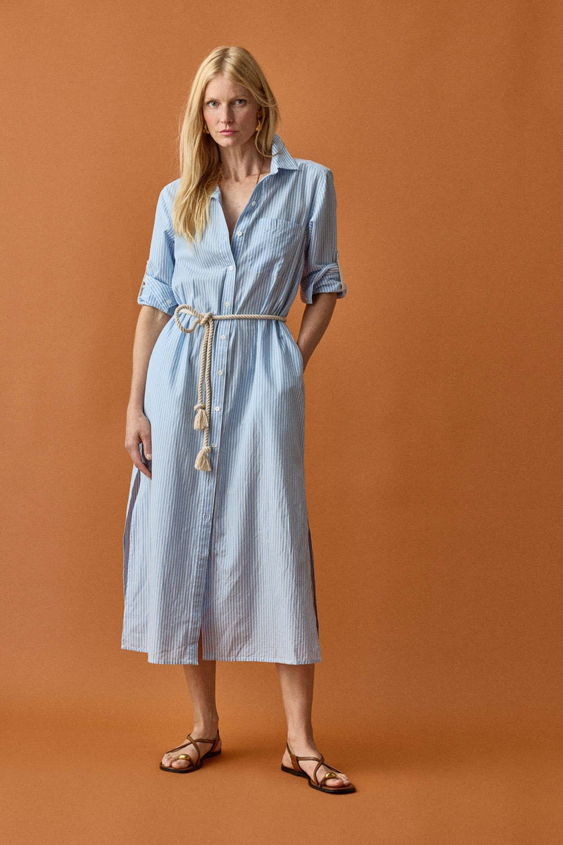 Striped Poplin Maxi Shirt Dress - Malibu Stripe