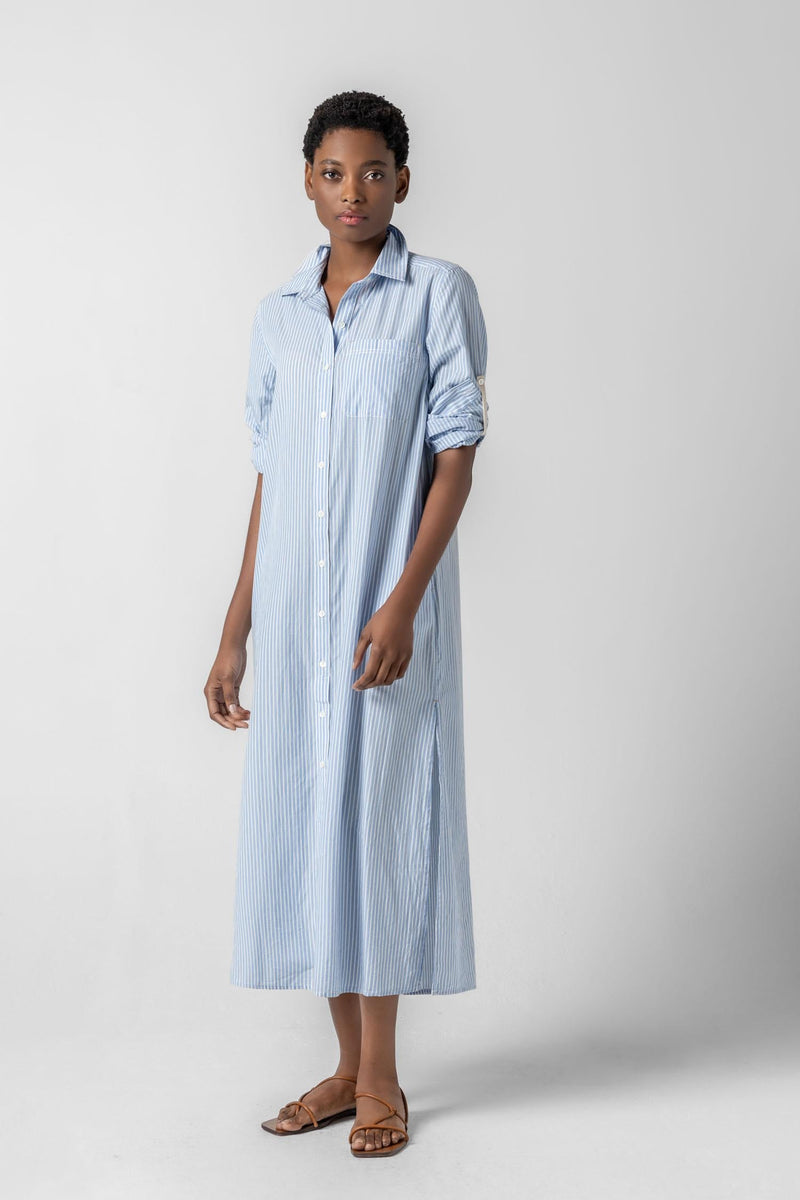 Striped Poplin Maxi Shirt Dress - Malibu Stripe