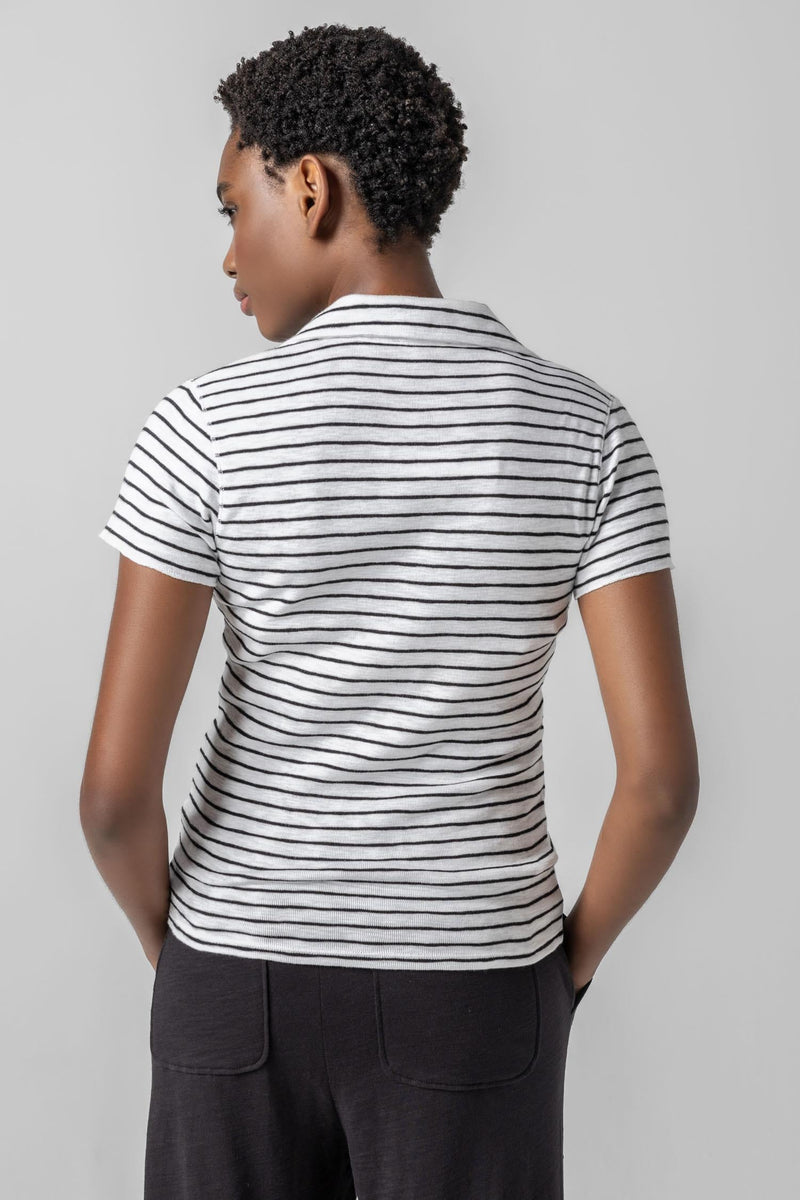 Striped Polo Tee - Black/White