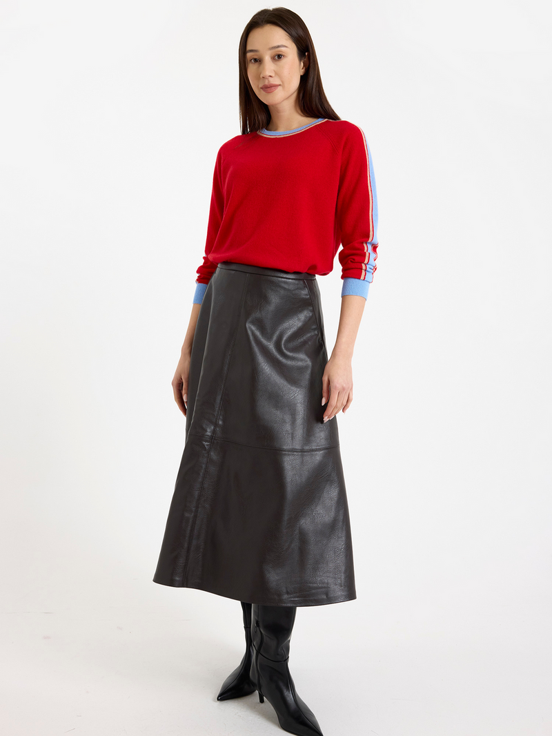 Brodie Striped Sleeve Sweater - Red