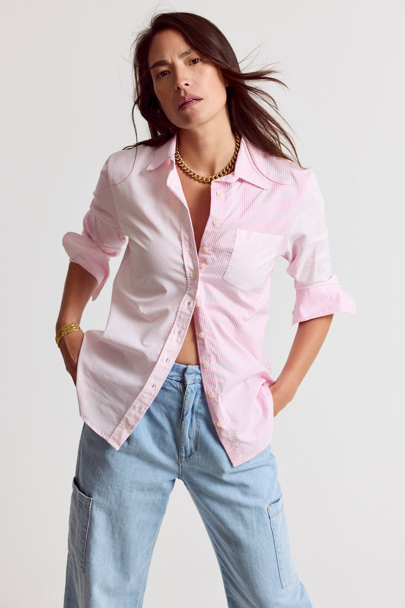 The Shirt Boyfriend Stripe with Pocket - Pink Stripe