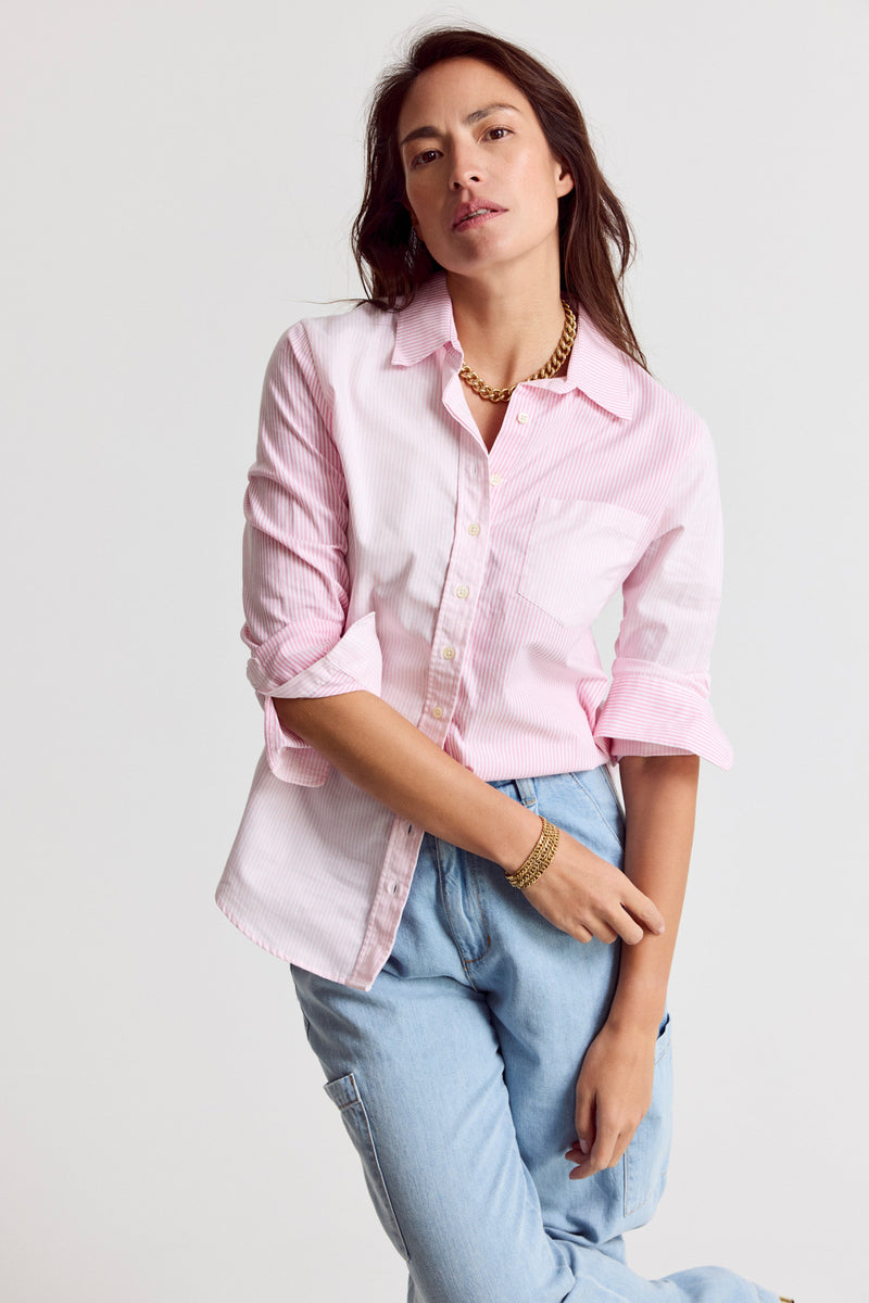 The Shirt Boyfriend Stripe with Pocket - Pink Stripe