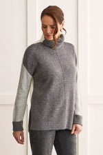Mock Neck Color Block Sweater - Charcoal/Heather Grey