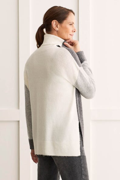 Mock Neck Color Block Sweater - Charcoal/Heather Grey
