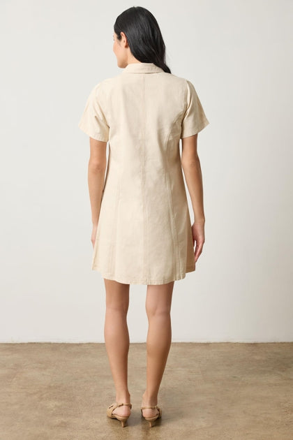 Twill Paneled Shirt Dress - Eggshell