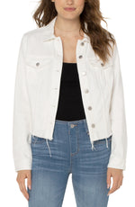 Denim Jacket with Shredded Hem - Prairie White