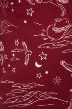 Hold Your Horses Western Print Flannel Short - Burgundy
