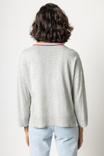 Contrast Trim Henley Sweater - Heather Grey