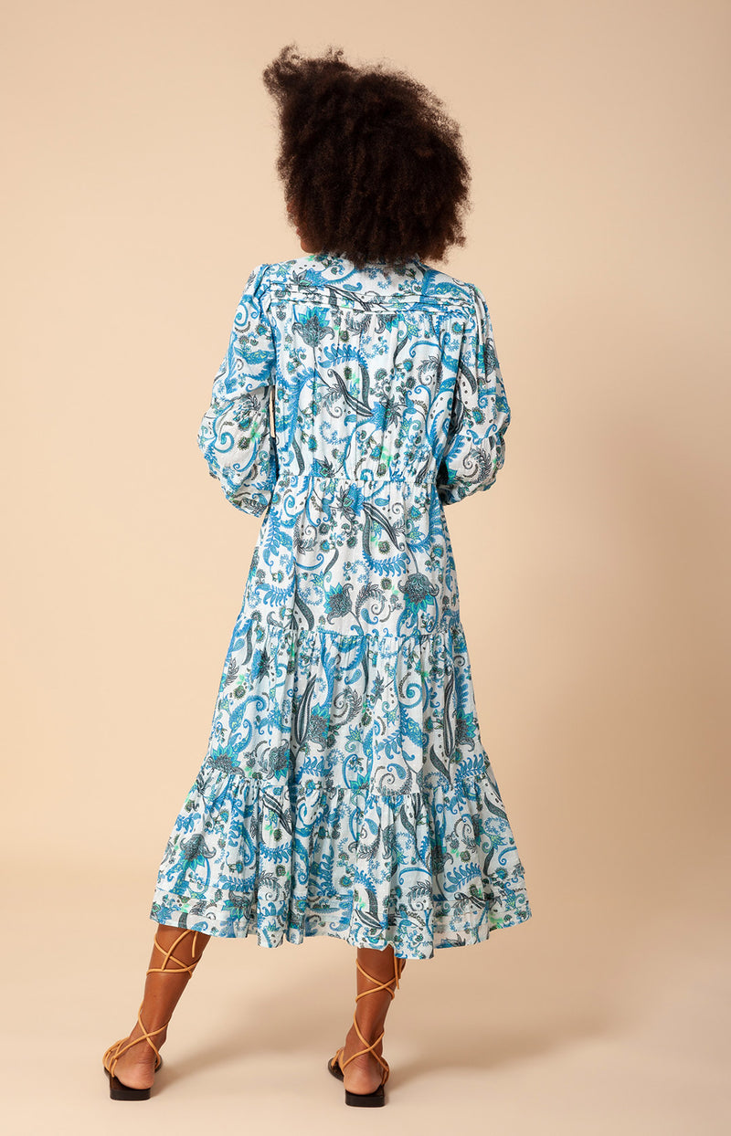 Grace Floral Dress - Ivory/Blue